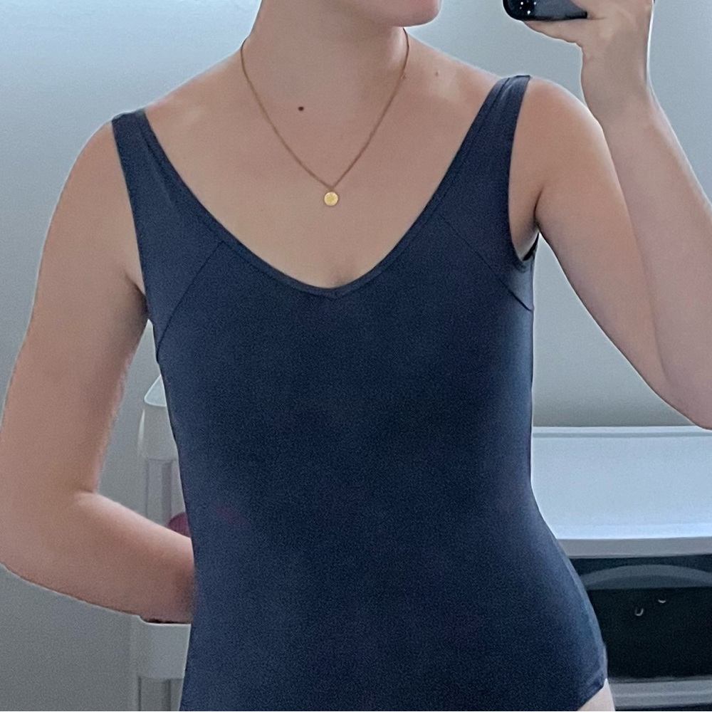 Grey ballet leotard with open back